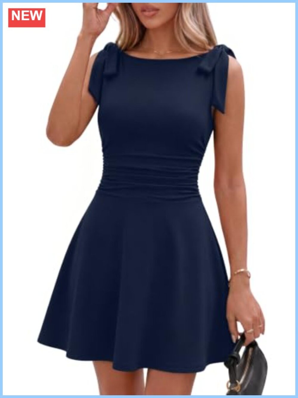 Women's Sleeveless Boat Neck A-Line Party Mini Dress with Bows